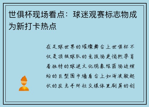 世俱杯现场看点：球迷观赛标志物成为新打卡热点